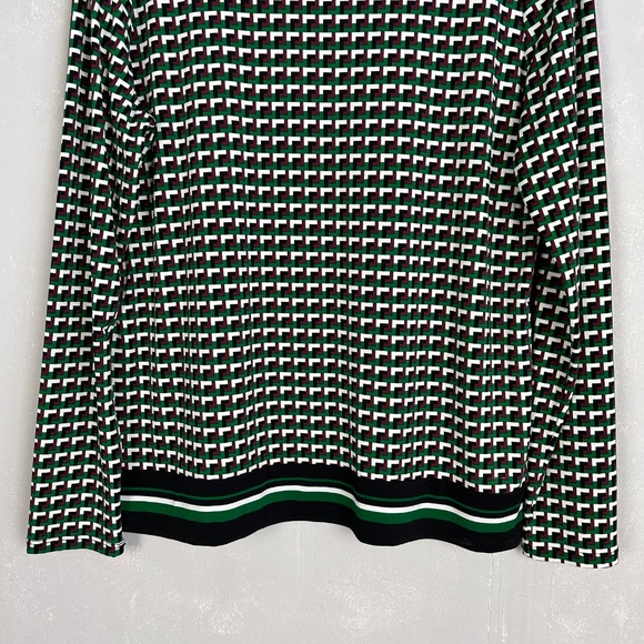 Michael Kors women size XL long sleeve top brown green geometric stretch jersey - Picture 4 of 15